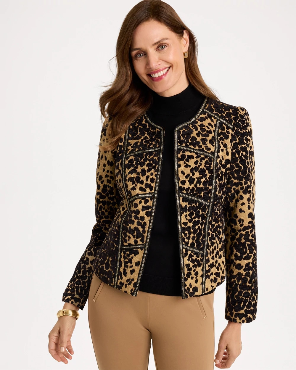 ジャケット・アウター ArchiveTornadomart black leopard parker Leopard Jacquard Long Sleeve Jacket | Chico's
